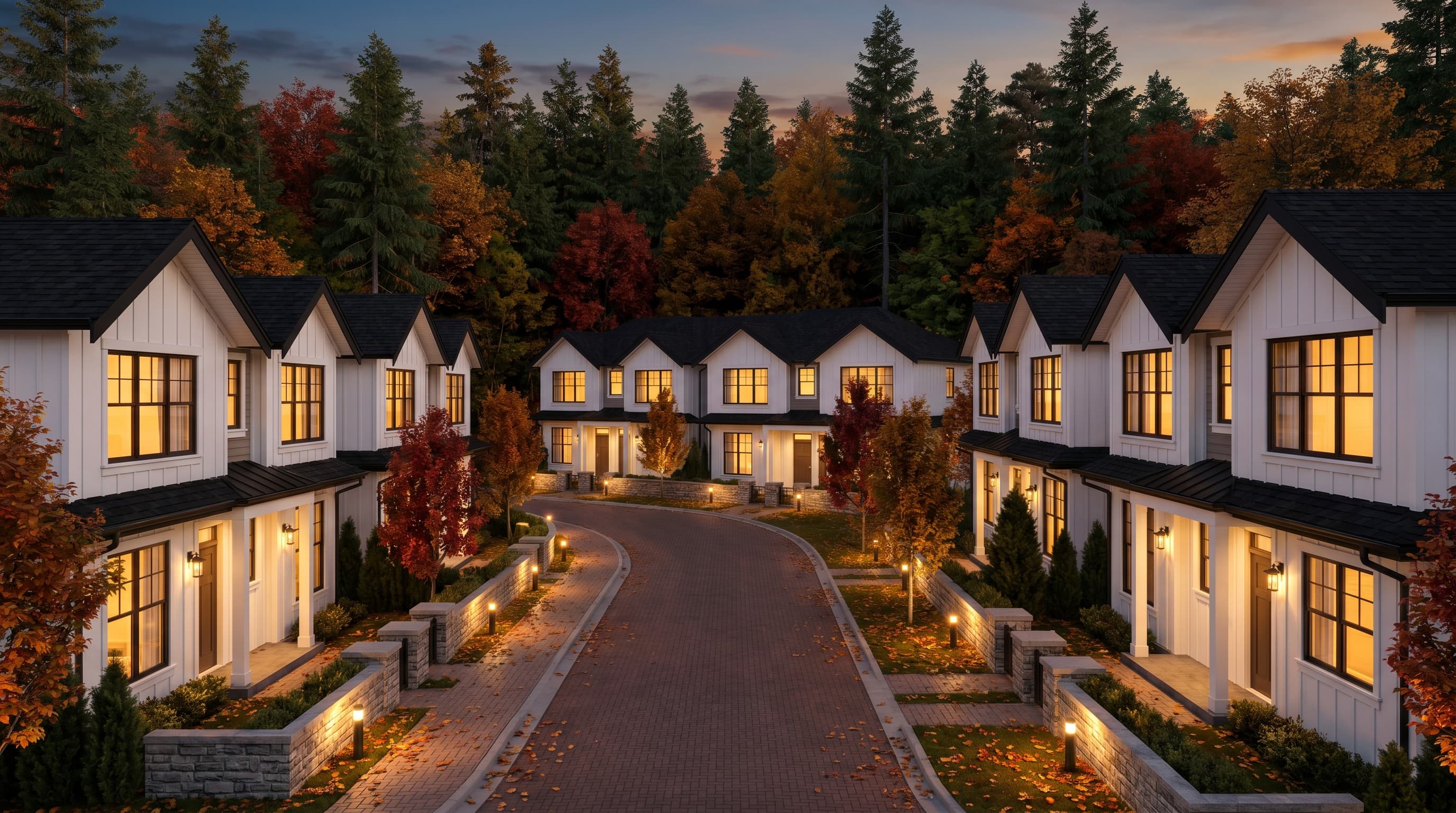 Dusk arrival concept for Tillson Woods used in the owner marketing pitch.